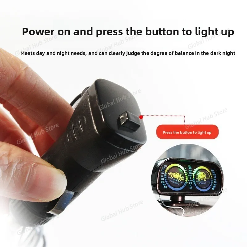 Slope Meter HUD Inclinometer with LED Light Car Digital Display Level Tilt Gauge 12V Car Slope Meter Adjustable Base 32GB