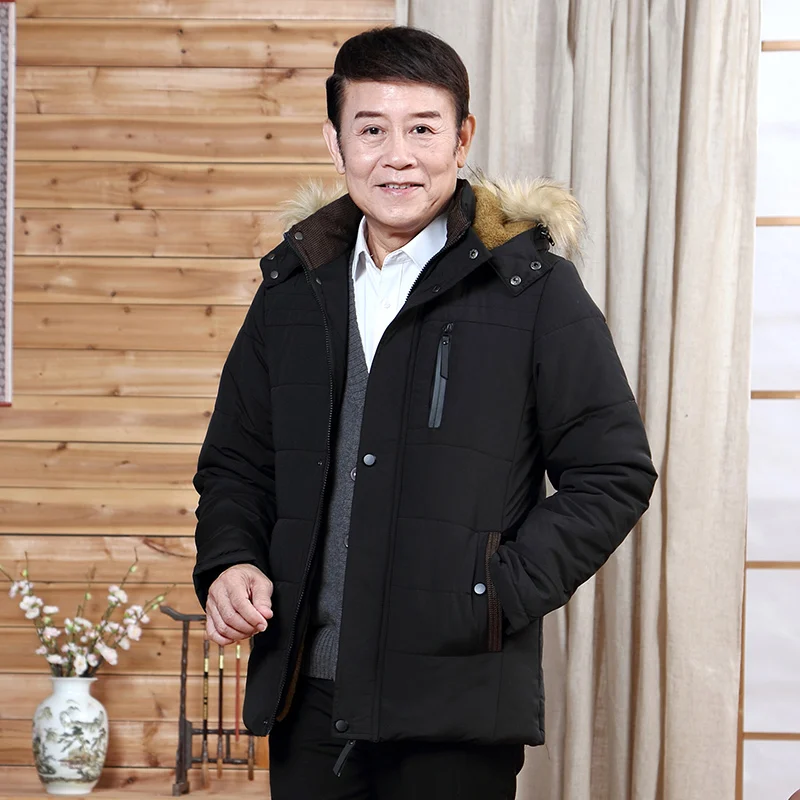 2023 New Fashion Trend Middle-Aged And Elderly And Long Down Cotton Jacket Men\'S Plush Thickened Dad Winter Coat