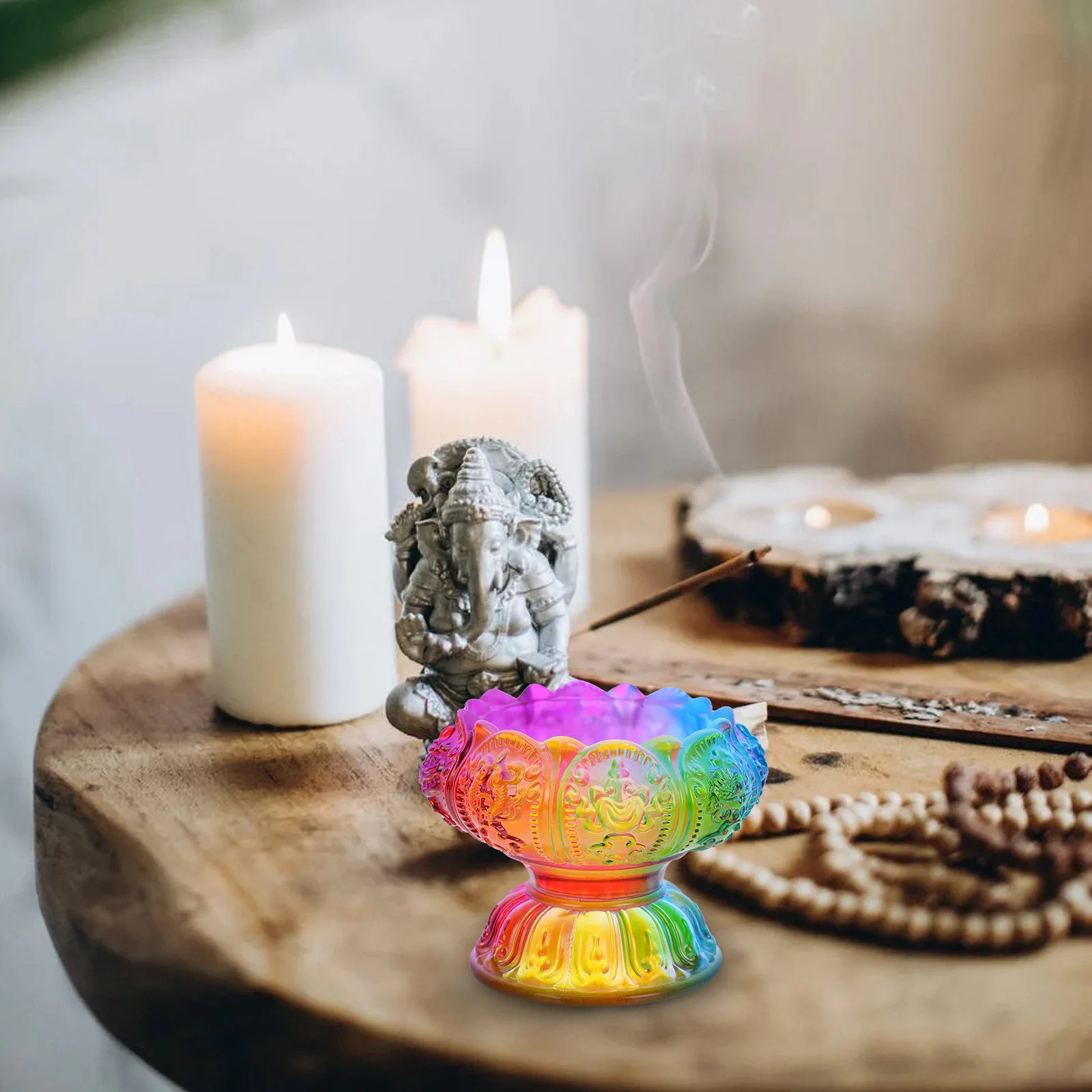 

Butter Lamp Holder Colored Glaze Creative Glass Stand Decorative Candlestick for Buddhist Home Temple Butter Lamp Holder