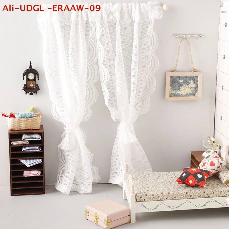 Dollhouse Miniature Lace Curtain 1/12 Scale, Play Doll's Home Bedroom Furniture Decoration Toy