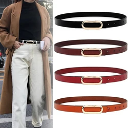 Quality Women Genuine Leather Waist Belt Fashion Oval Solid Gold Buckle Can be matched with jeans workwear decorative women belt