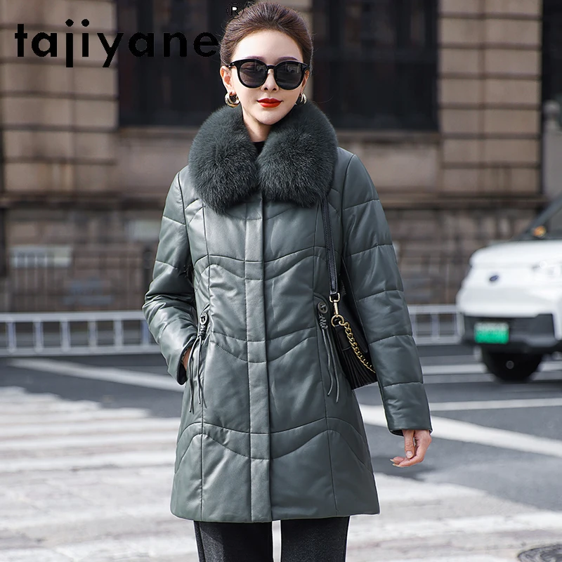 TAJIYANE Echter Schaffell-Entendaunenmantel für Damen, Fuchspelzkragen, Mäntel, Premium-Echtlederjacke, Winter-Frau-Kleidung, 2025 Pinter