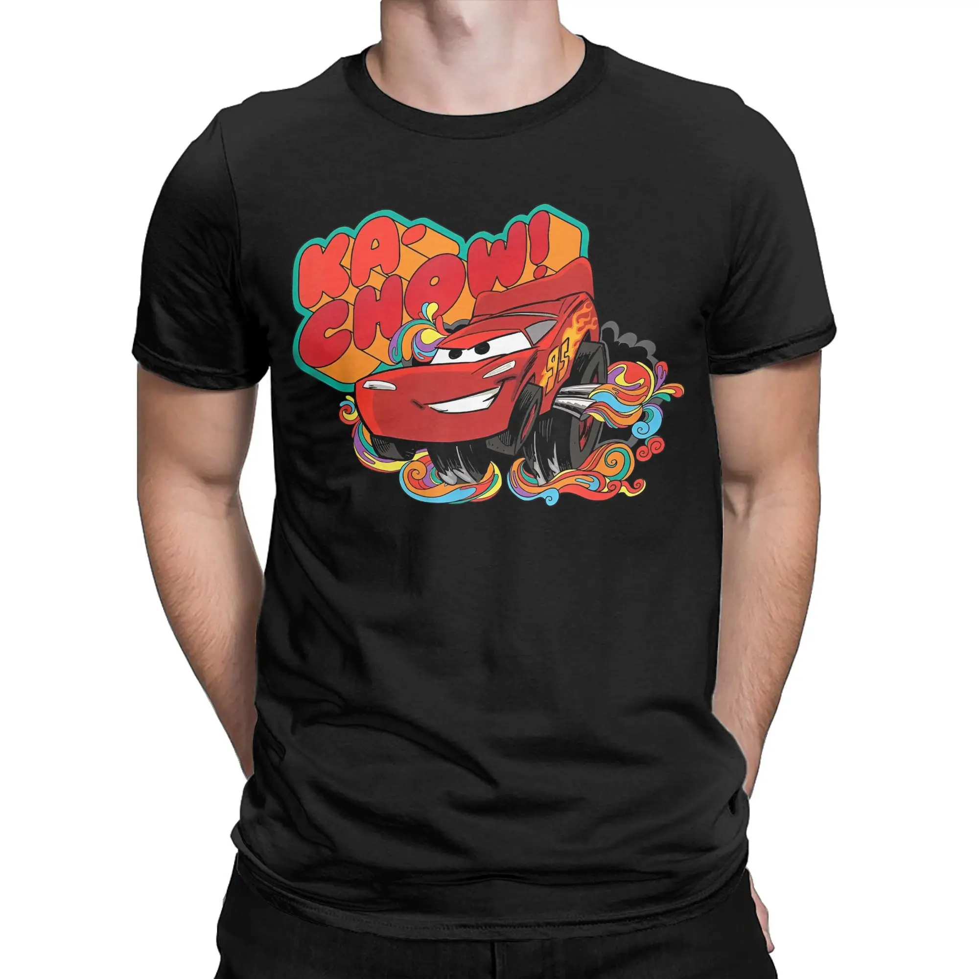 

Funny Cars Lightning McQueen Big Ka-Chow T-Shirts Men O Neck Pure Cotton T Shirt Short Sleeve Tee Shirt Plus Size Clothing