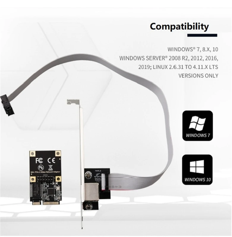 2023 Nieuwe 2.5Gbps .2 Adapter Mini Pci-e 2500Mbps Kaart Rtl8125bg Nic Lan Lage Beugel Voor Windows