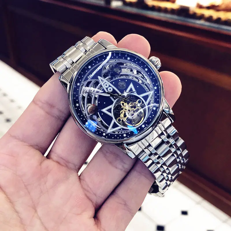 

2025 Fully automatic tourbillon mechanical watch men's three-dimensional hollow watch fashion luminous
