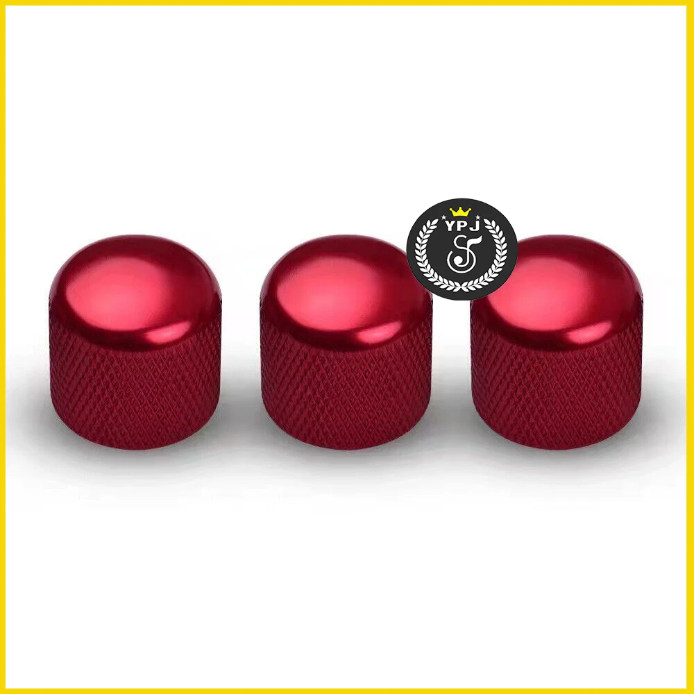 3pcs of 1 Set Electric Guitar Volume Tone Control Knobs Dome Metal Potentiometer Caps Red Guitar Accessory