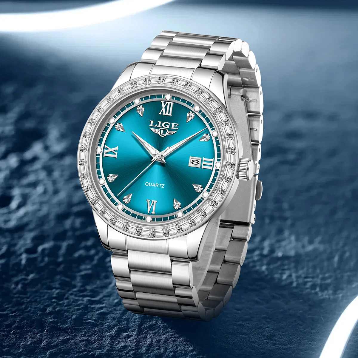 LIGE Luxury Fashion Quartz Watches for Men Simple Business Calendar Diamond Steel Band Waterproof Luminous Man Watch Male Gifts
