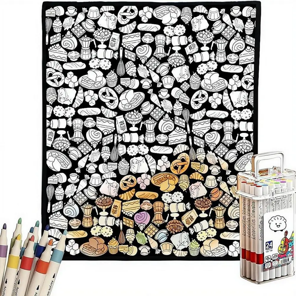 DIY-Maldecke mit 24 farbigen Acryl-Markern, florales Motiv, Stoffmalerei, Wurfdecke für Sofa, Schlafzimmer, Dekoration, Geschenk – Detail 4