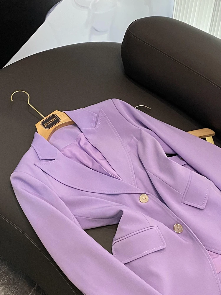 Light Purple Lady Office Solid Formal Suit Long Sleeve Two Buttons Notched Blazer Pencil Pants Women 2Pcs