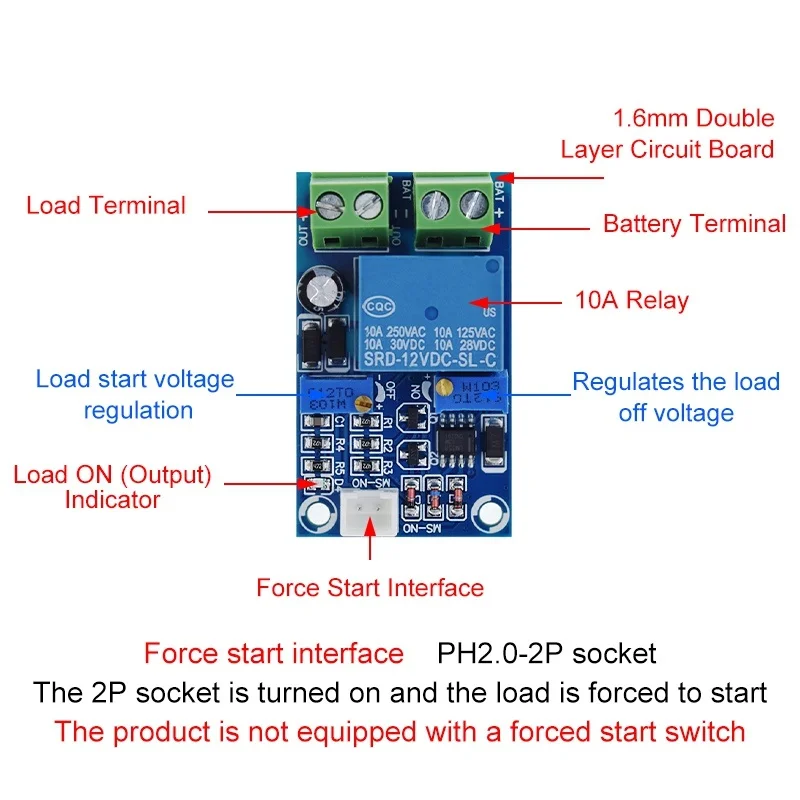 12V Low Voltage Cut off Automatic Switch Recovery Protection Board  Undervoltage Switch Module Charging Controller Relay Module