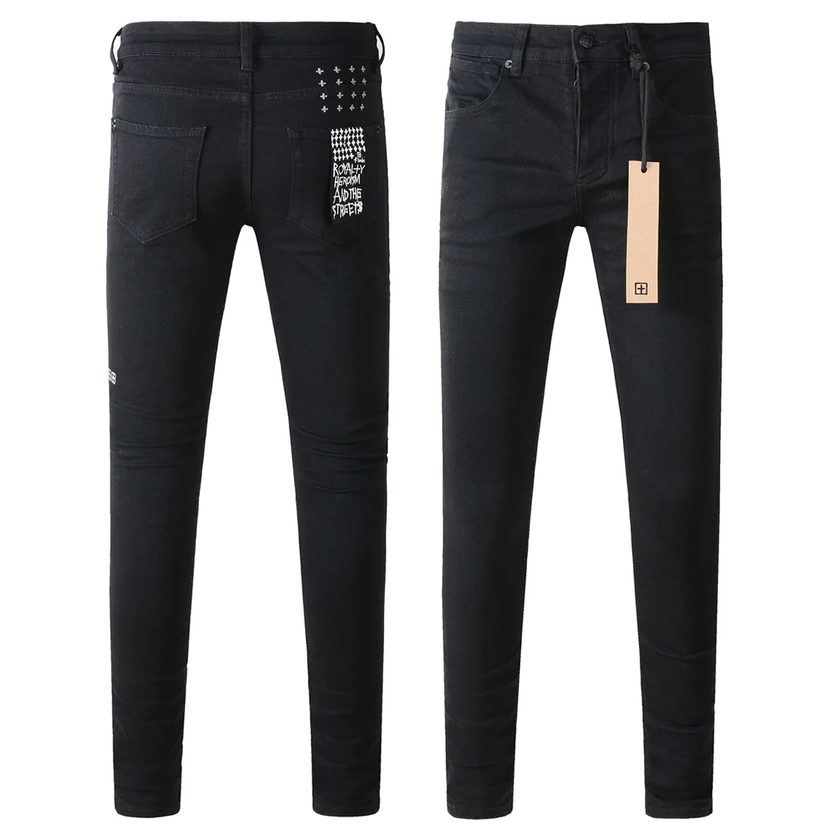 Moda marca cruzada hombres KSUBI Jeans Prue negro High Street pintura agujero tendencia pantalones vaqueros ajustados pantalones deshilachados rasgados 3004