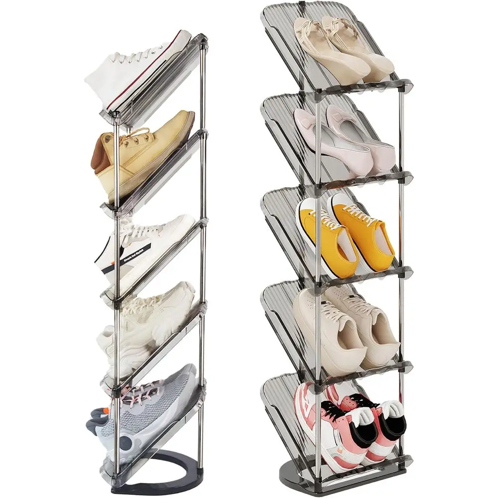 

2 Pack Sloping Narrow Shoe Rack 5 Tiers - ree Standing Veal Shoes Racks or Small Spaces and , Shoe Storage Organizer or Entryway
