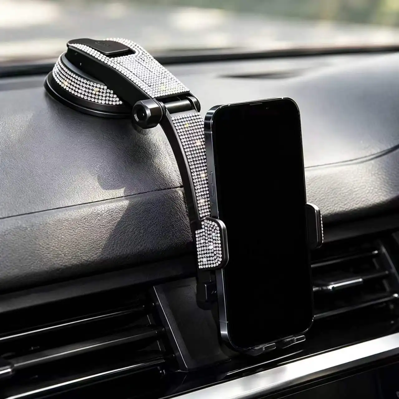 Five-piece set of diamond-encrusted car air vent phone holders, sparkling crystal car air conditioning vent navigation mount, Christmas and Halloween in-car holiday interior gifts