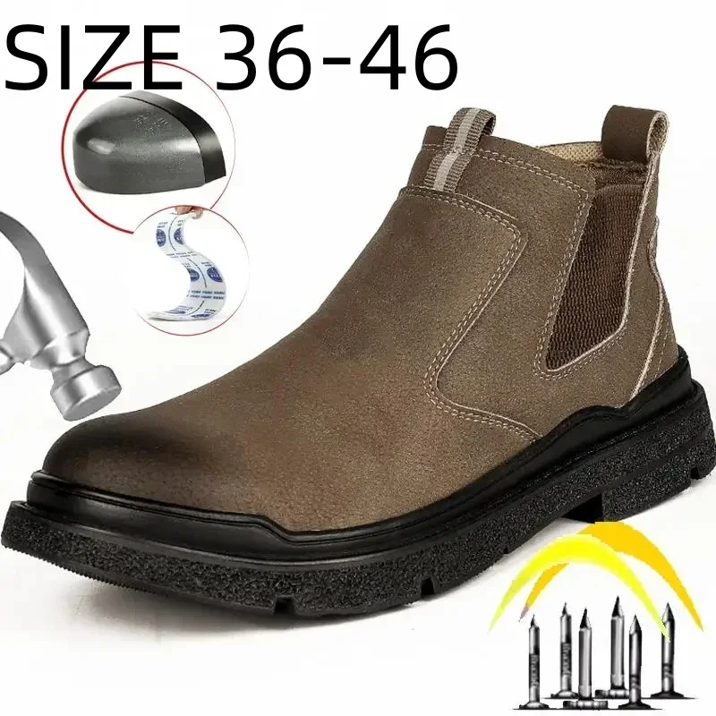 Waterproof Men Steel Toe Work Shoes Anti-spark Anti-smash Welder Safety Shoes Male Slip On Chelsea Work Safety Boots size 36-46