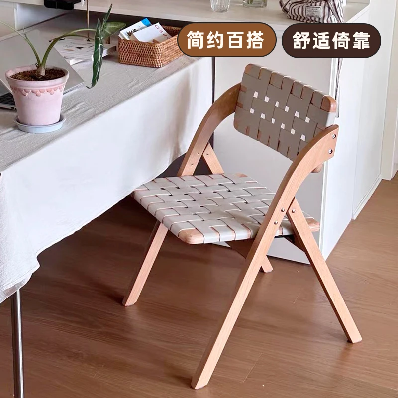 Retro solid wood dining chair household living room small apartment folding chair foldable