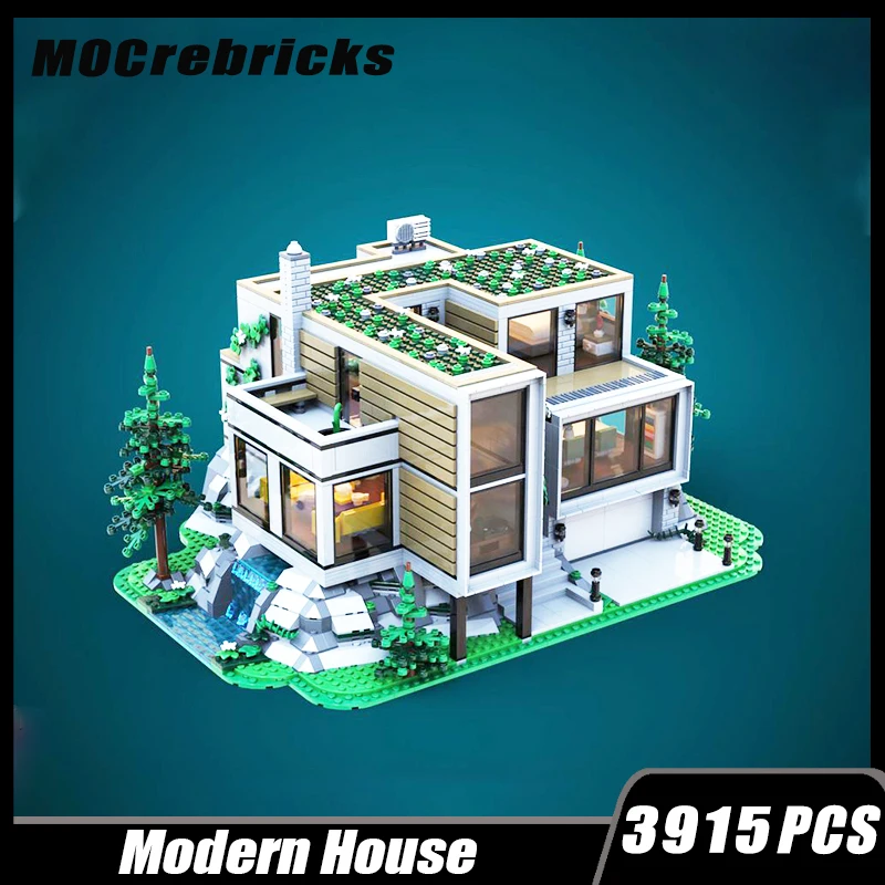 MOC-167956 City Street View Modern House Castle Building Modularization Building Block Assembly Model Brick Toy Gifts