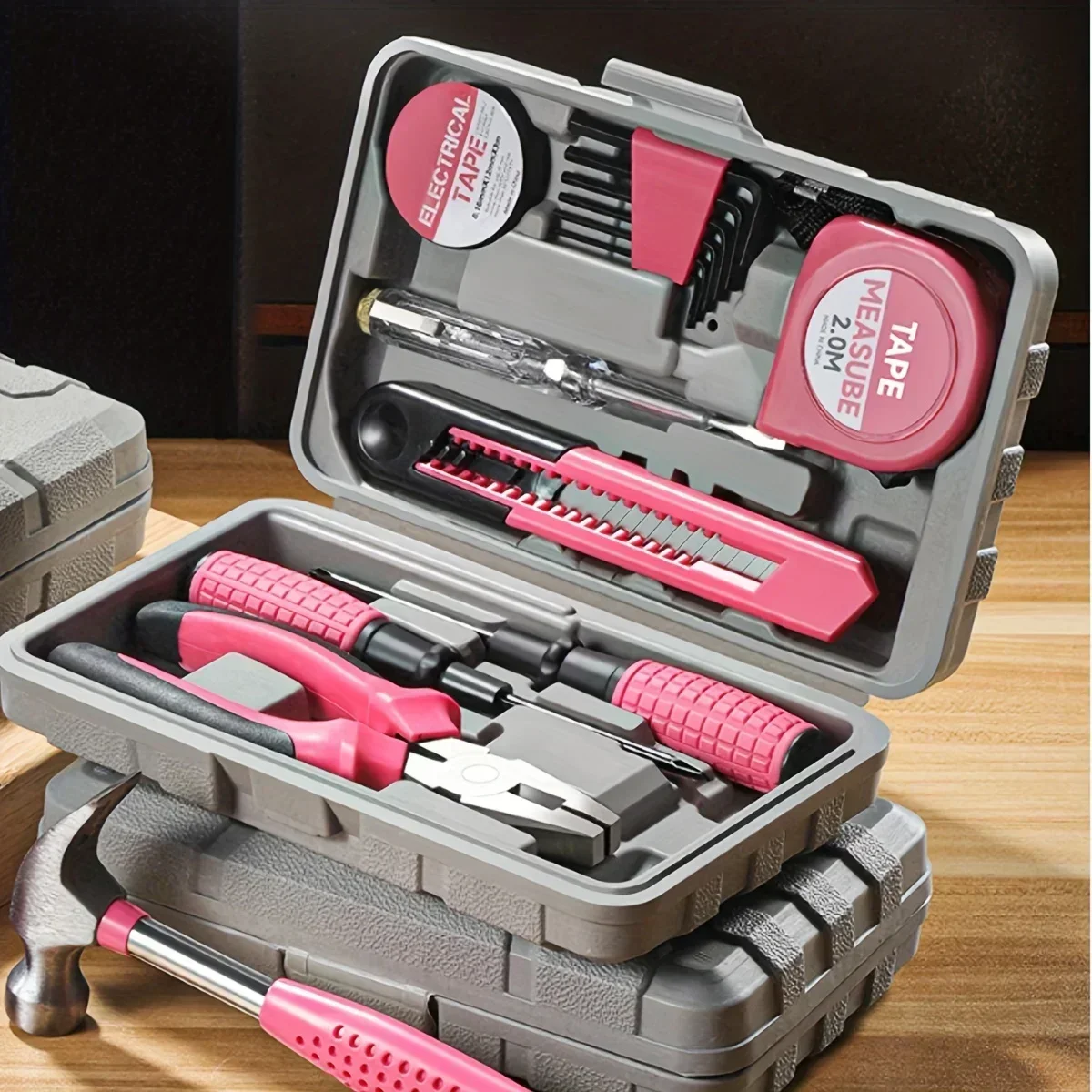 13pcs Pink Household DIY Tool Set for Women. Home, Office and College Kit of Starter Basic Ladies Tools Dorm Small Tool