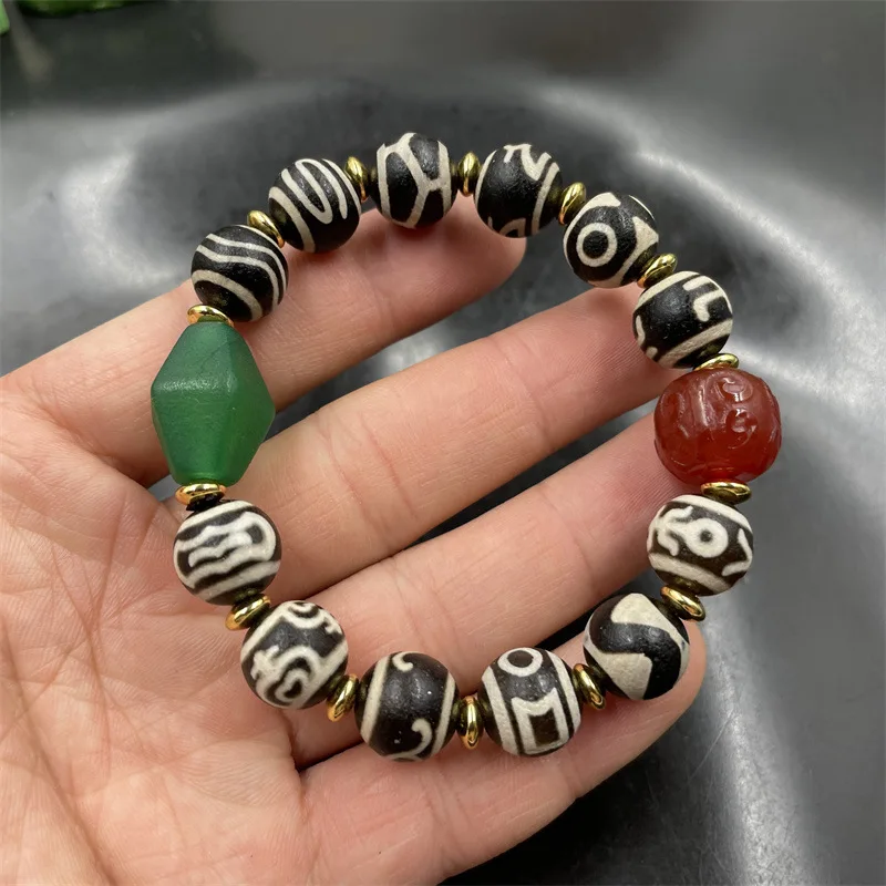 Cheap Jade Tibetan Retro Black and White Dzi Agate Duobao Beads Bracelet Tibet Old Agate Bracelet