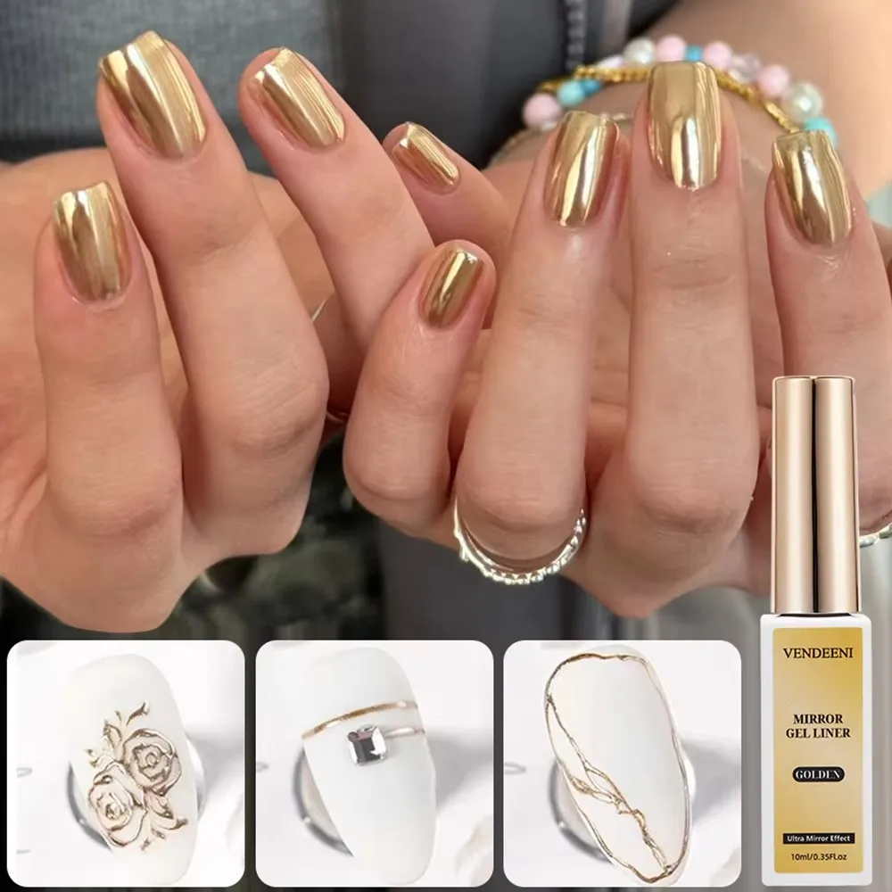 Vendeeni 2 Colors Set Gold Silver Mirror Metal Liner Gel Nail Polish Graffiti Stripe Painting Nail Art Design Gel Varnish