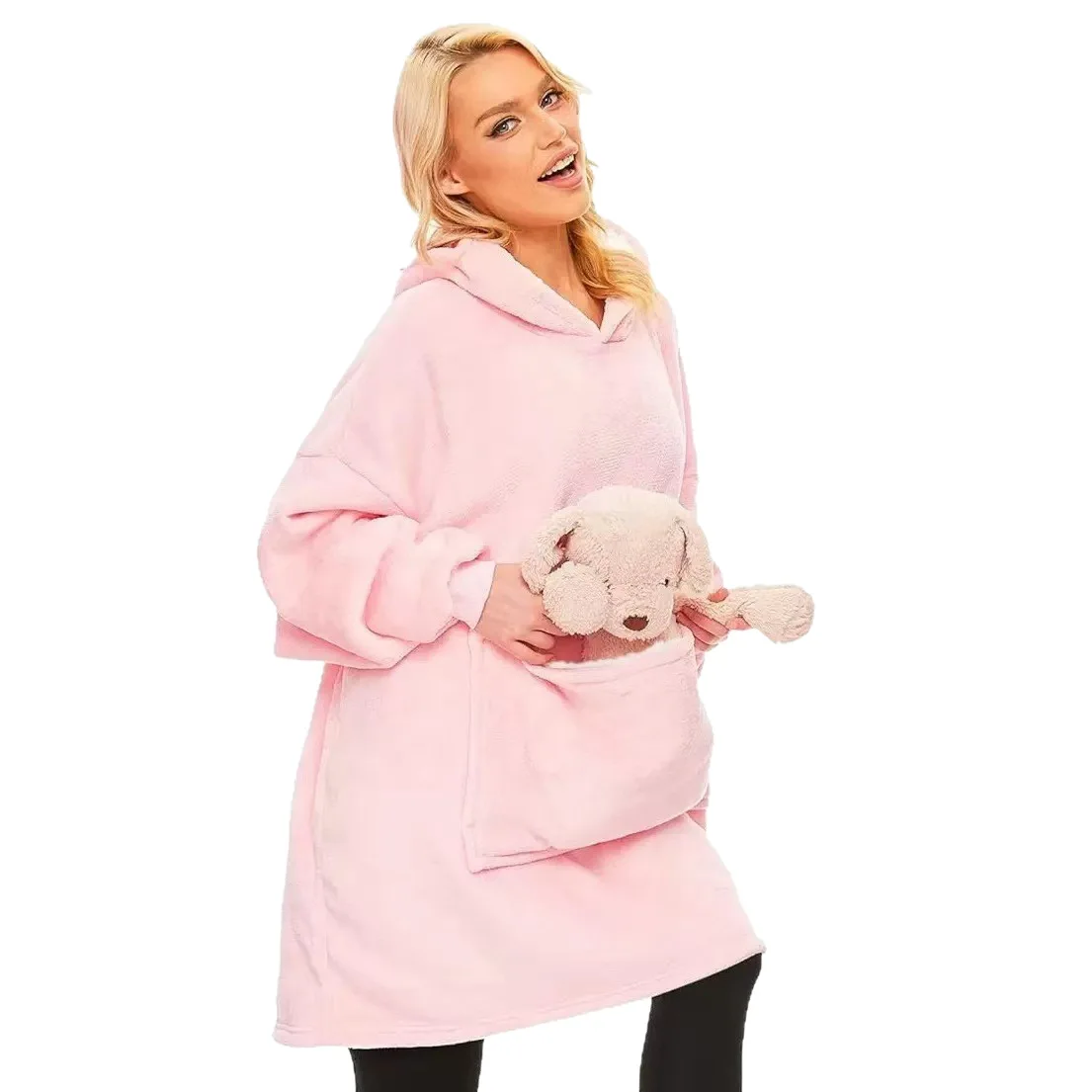 Wearable Blanket Hoodie with Giant Pocket, Soft Warm Sherpa Fleece Oversized Blanket Sweatshirt Gifts for Women Men