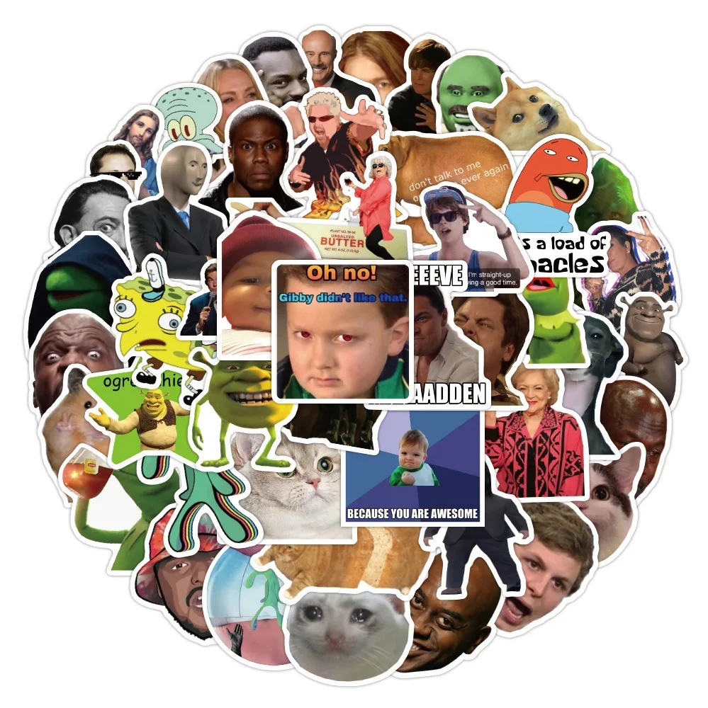 50Pcs Internet Celebrity Facial Expression Stickers Funny Graffiti Stickers Motorcycle Luggage Water Cup Waterproof Stickers
