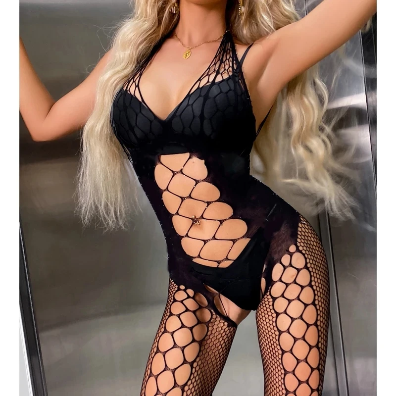 Crotchless Bodysuit Sexy Lingerie Plus Size Lingerie Exotic Babydolls Porno Mesh Body Stocking Temptation Intimate Catsuit Women