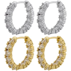 ZHUKOU Round huggie hoop earrings big Cubic Zirconia stones small hoop earrings for women Elegant dinner jewelry wholesale VE742