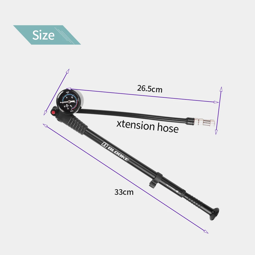 BLOOKE-Hogedrukluchtpomp met meter Geschikt voor fiets achterschok, vorkophanging, band, draagbaar, 300PSI