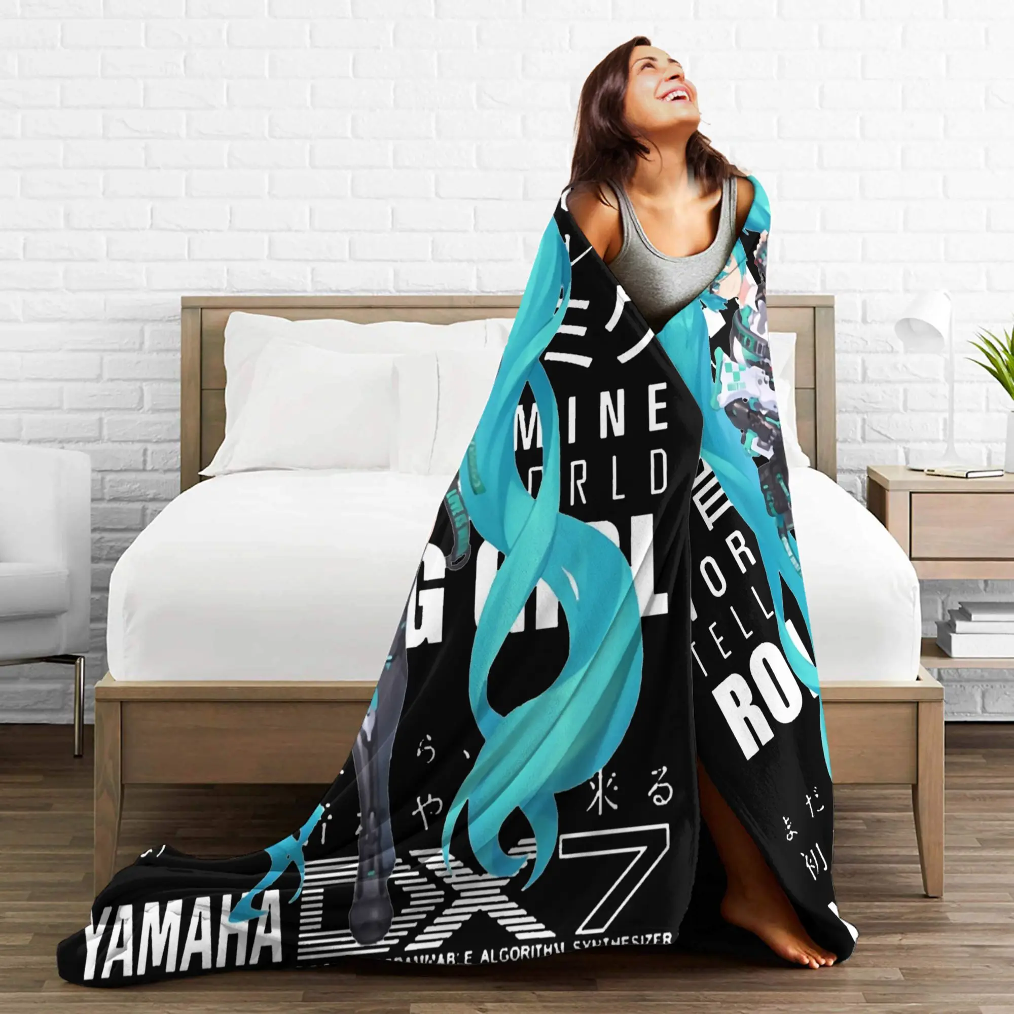 بطانية رمي الصوف للفتيات من Hatsunes Mikus Vocaloid لغرفة النوم والأريكة، سجادة سرير فائقة النعومة،