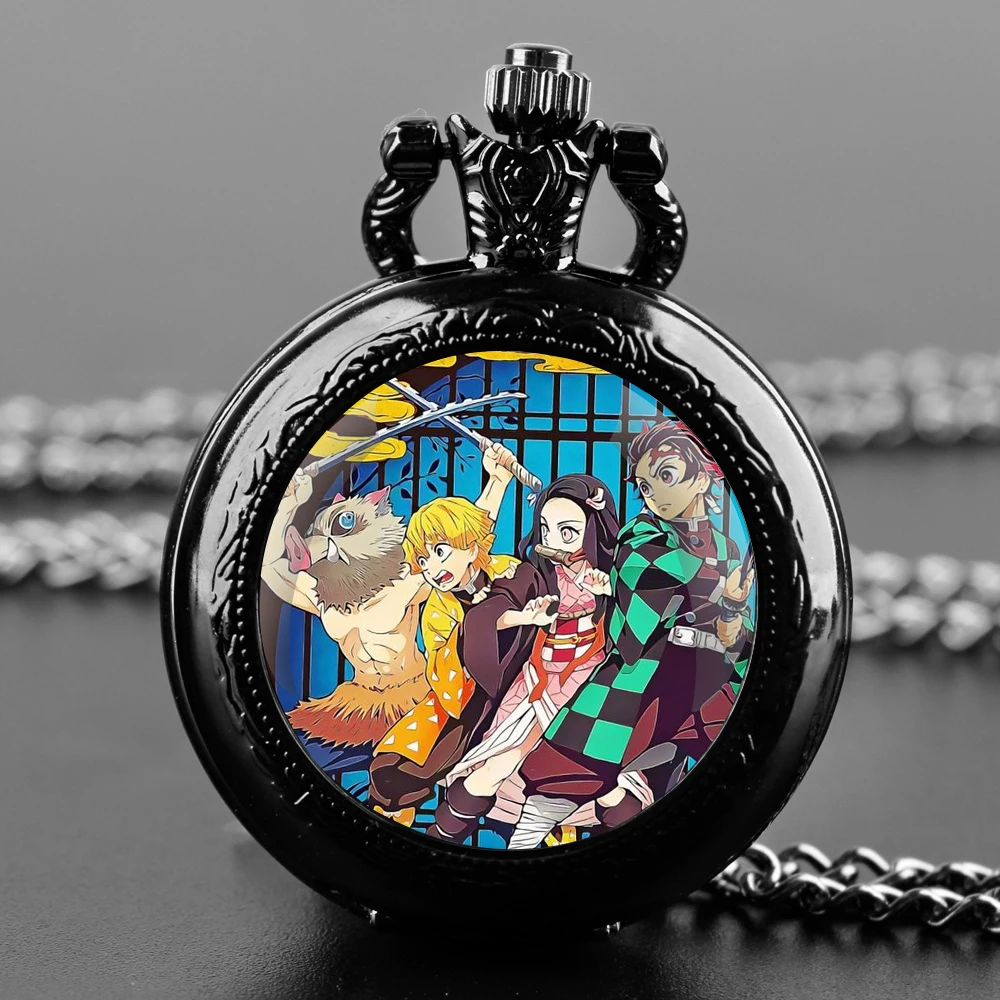 Demon Slayer Design Vintage Quartz Pocket Chain Watch Necklace Watches For Men Birthday Unique Gifts Mens Pocket Watches