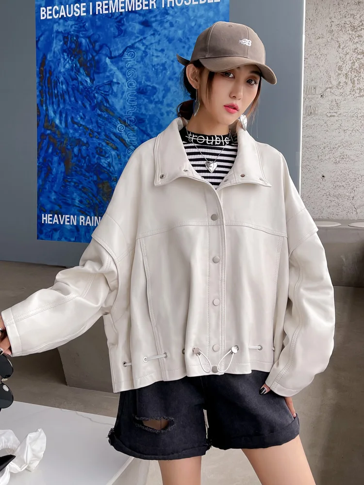 2024年新作 レディース レザー ジャケット シープスキン ウエストシェイプ バイカー風 スタイル ターンダウンカラー 大きいサイズ 中国ブランド 通勤...