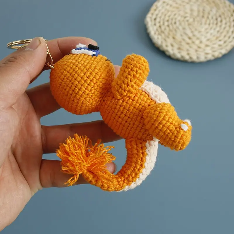 Cartoon dragon Animal Handmade Woven Knitting Yarn Keychain Wool Thread Hook Weaving Crochet Doll Decoration Creative Gifts