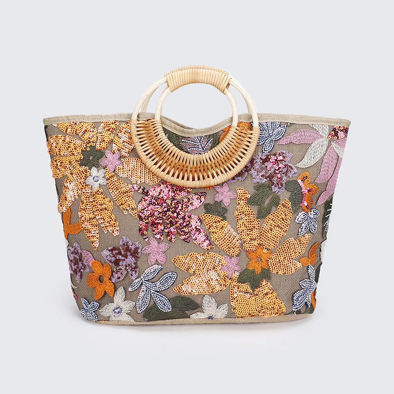 

New Sequin Flower Graphic Tote Bag Retro Ethnic Tote and Bohemian Handbag For Vacation