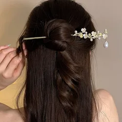 Chinese Hanfu Hair Sticks Metal Hairpin Pearl Hair Pins Clip Flower Hair Chopsticks Wedding Party Headwear Headpiece