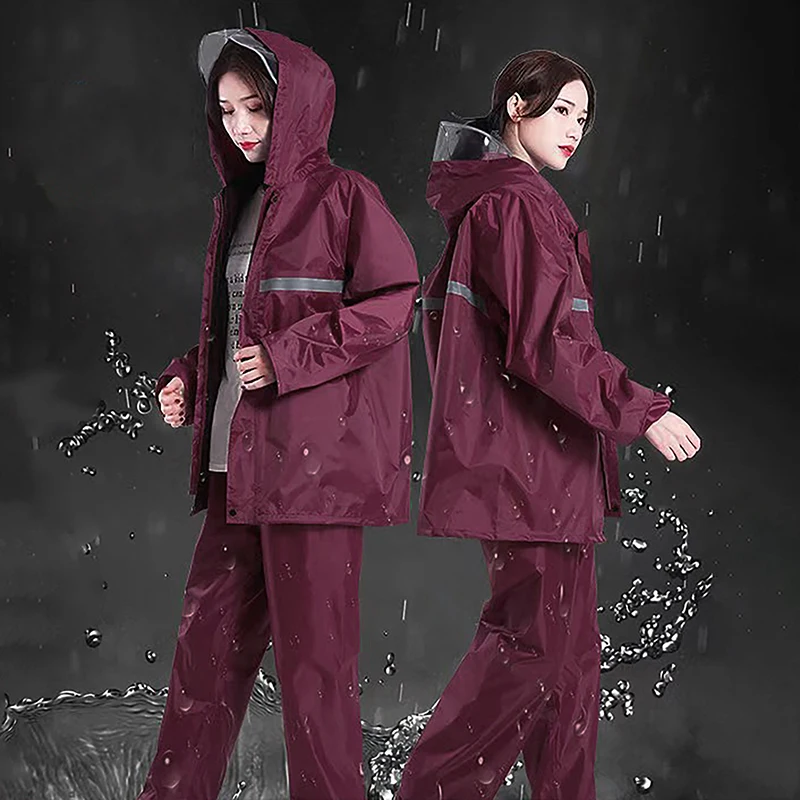 1Set Adult Thick Waterproof Oxford Cloth RainCoat Motorcycle Rainsuit Motorcycle Rainwear Suit Reflective Riding Raincoat