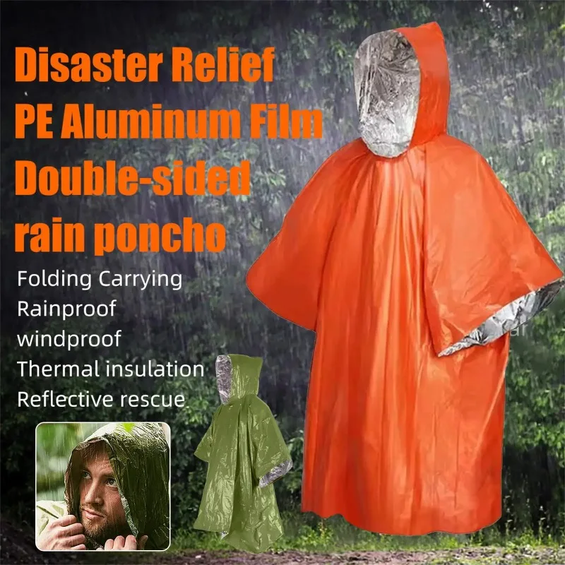 

Portable Emergency Survival Blanket Rain Poncho Aluminum Foil Thermal Waterproof for Outdoor Camping Hiking Emergency Use