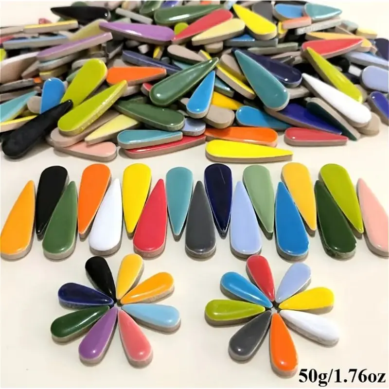 50g Multi Color Irregular Ceramic Mosaic Tiles DIY Mosaic Making Stones for Craft Hobby Arts Wall Decoration Petal Oval
