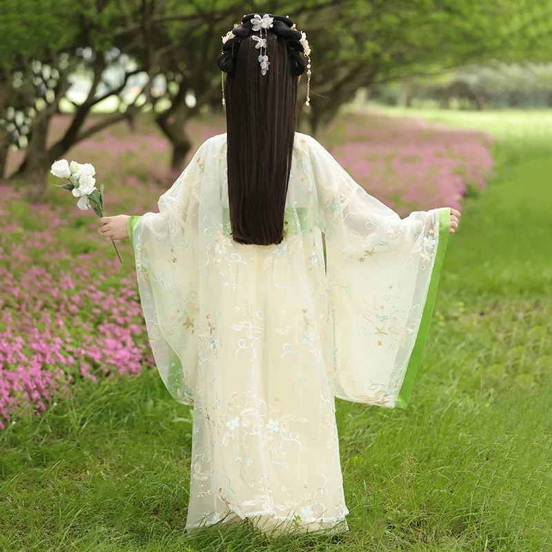중국어 번체 Hanfu 의상 소녀 고대 드레스 동양 공주 드레스 우아함 어린이 어린이 당나라 댄스 착용