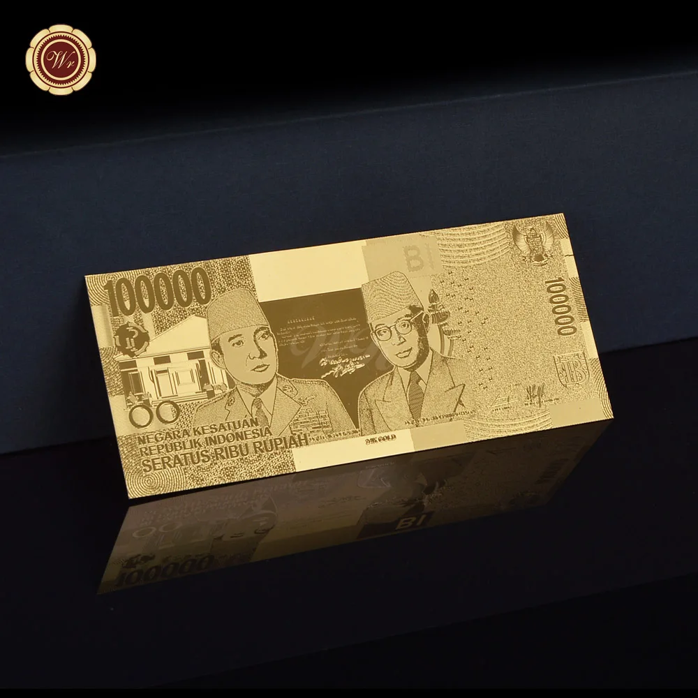 Indonesia 100000 Rupiah Gold Banknote Gold Foil Fake Money PVC Novelty Bill Notes FOR Collection Home Decor Gifts for Men