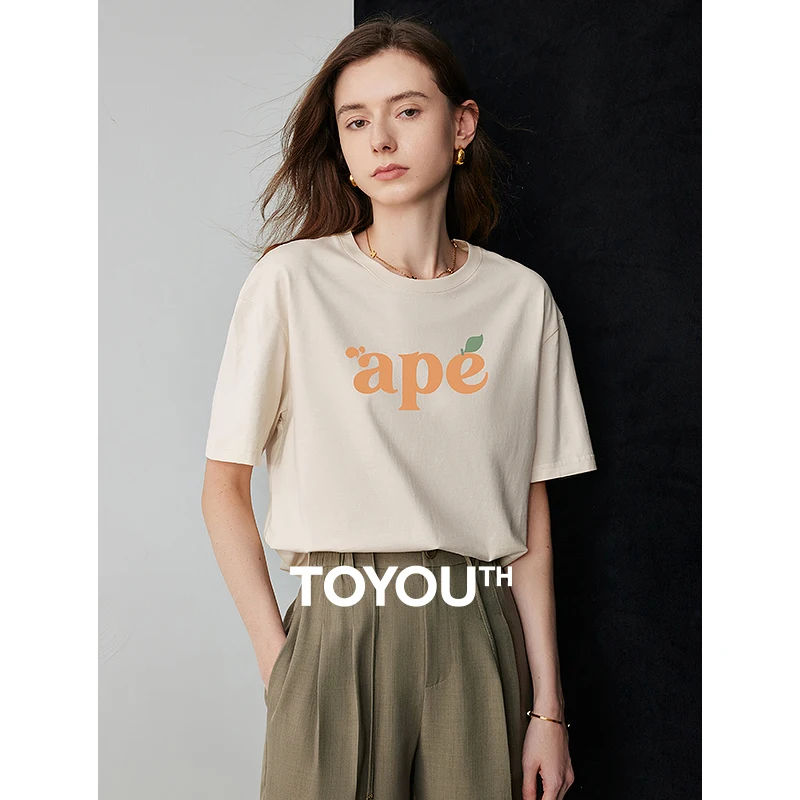 Toyouth Women T-Shirt 2024 Zomer Nieuwe Off Shoulder Losse Katoenen Korte Mouw Casual Letter Tops