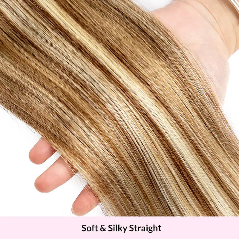 Clip In Hair Extensions Menselijk Haar Bruine Blonde Rechte Clip In Een Stuk Remy Human Hair Extensions Met Verstelbare Visdraad