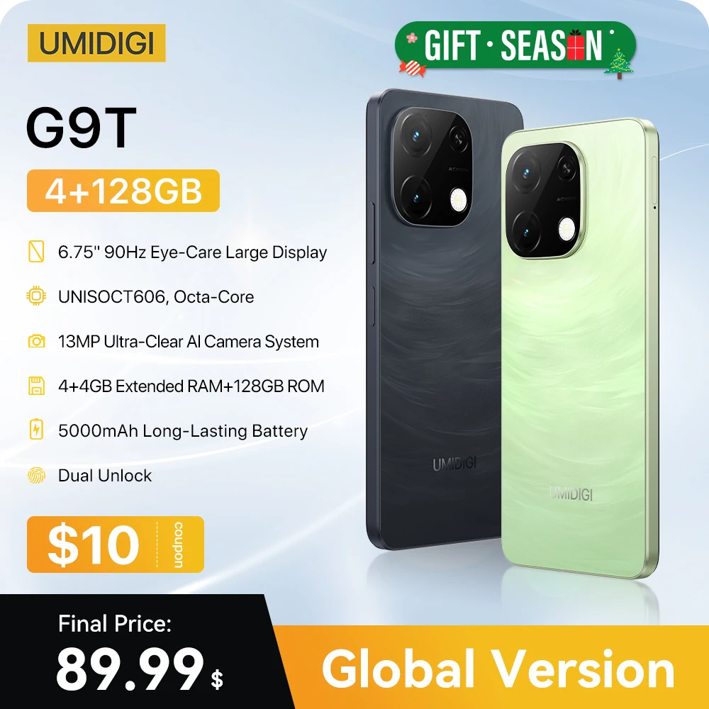 UMIDIGI G9T Android 14 Smartphone UNISOC T606 8-Core 256GB 6.75” Water Drop HD+ Display 13MP Camera 5000mAh Battery Cellphone