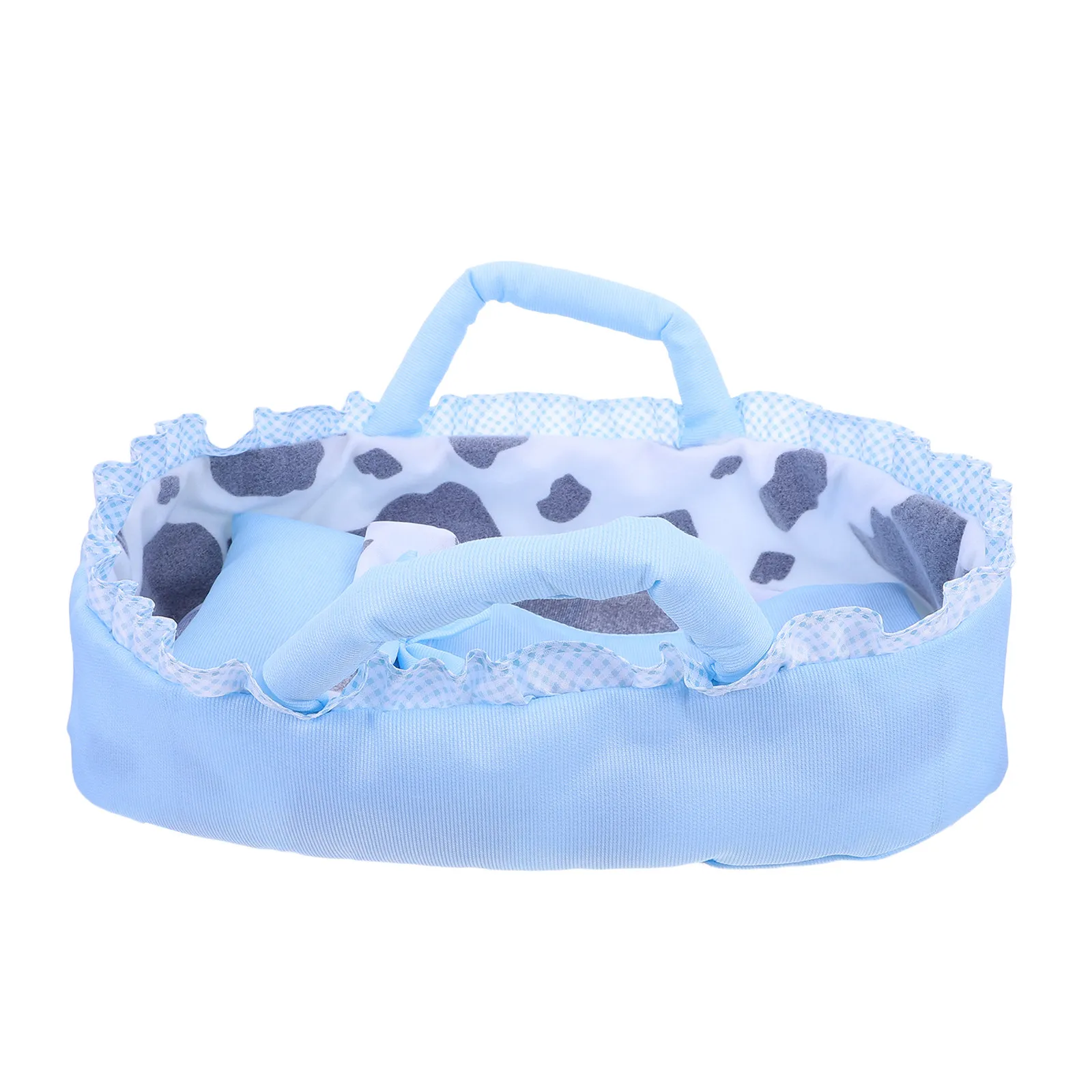 

35Cm Babydoll Bassinet Crib Bed with Pillow Blanket Blue 13.8x9x3.9inches Handheld Cradle for Realistic Roleplay Dollhouse