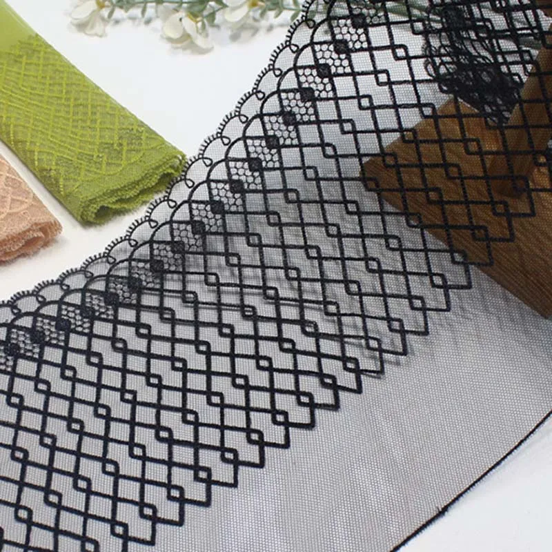 

41Yards Geometric Style 21cm Black Nude Olive Green Mesh Embroidery Lace Trim Embroidered Border Lace Encaje for Women Clothes