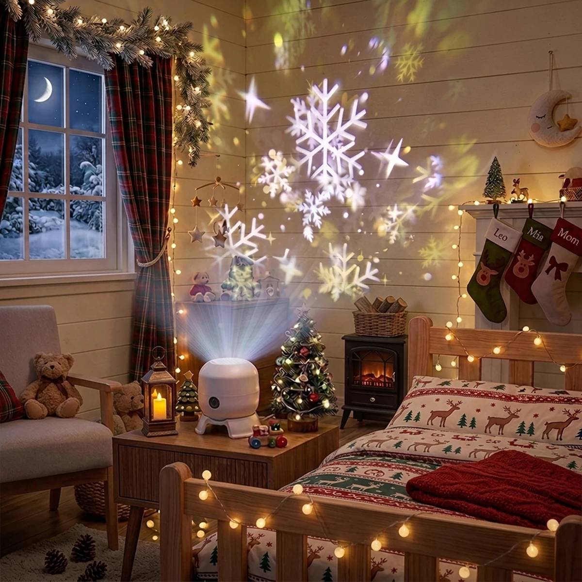 Snowflake Projector Light 360°Rotating Dynamic Christmas Snowflake Projector USB Rechargeable Night Lamp for Bedroom Party Decor