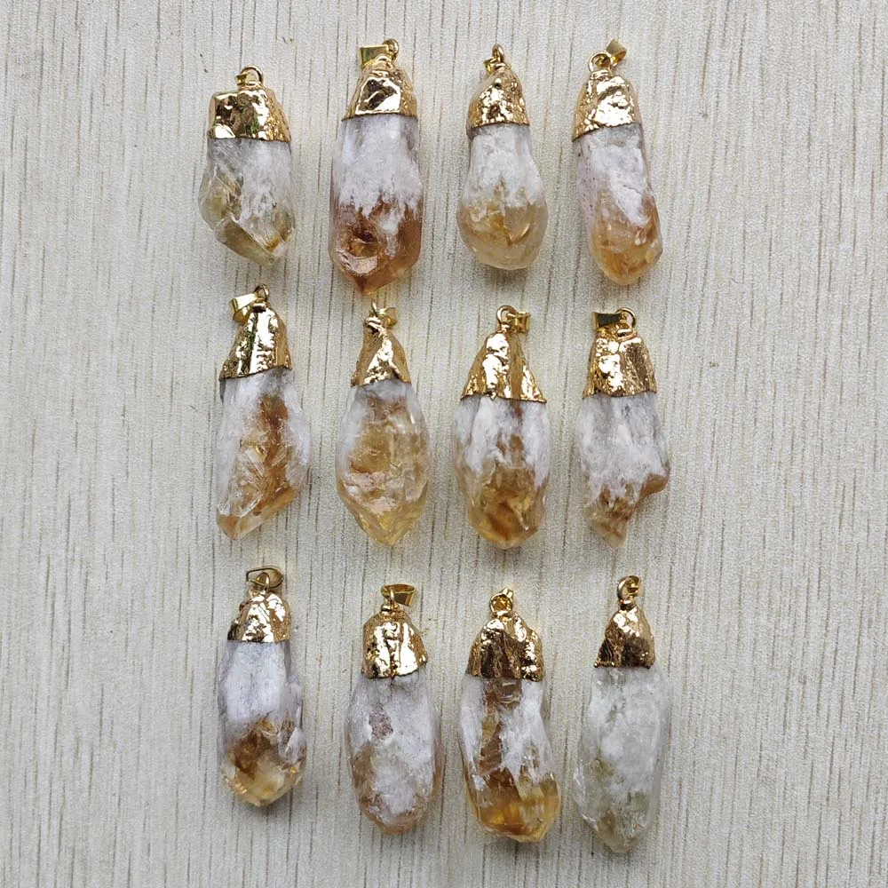 Natural yellow crystal gold color metal Irregular pendants for jewelry accessories making fast shipping Wholesale 12pcs/lot