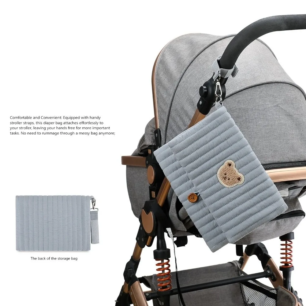 

Cute Baby Hanging Diaper Bag Cotton Multi-Compartment Foldable Storage Pouch with Wipe Holder Diaper Pocket