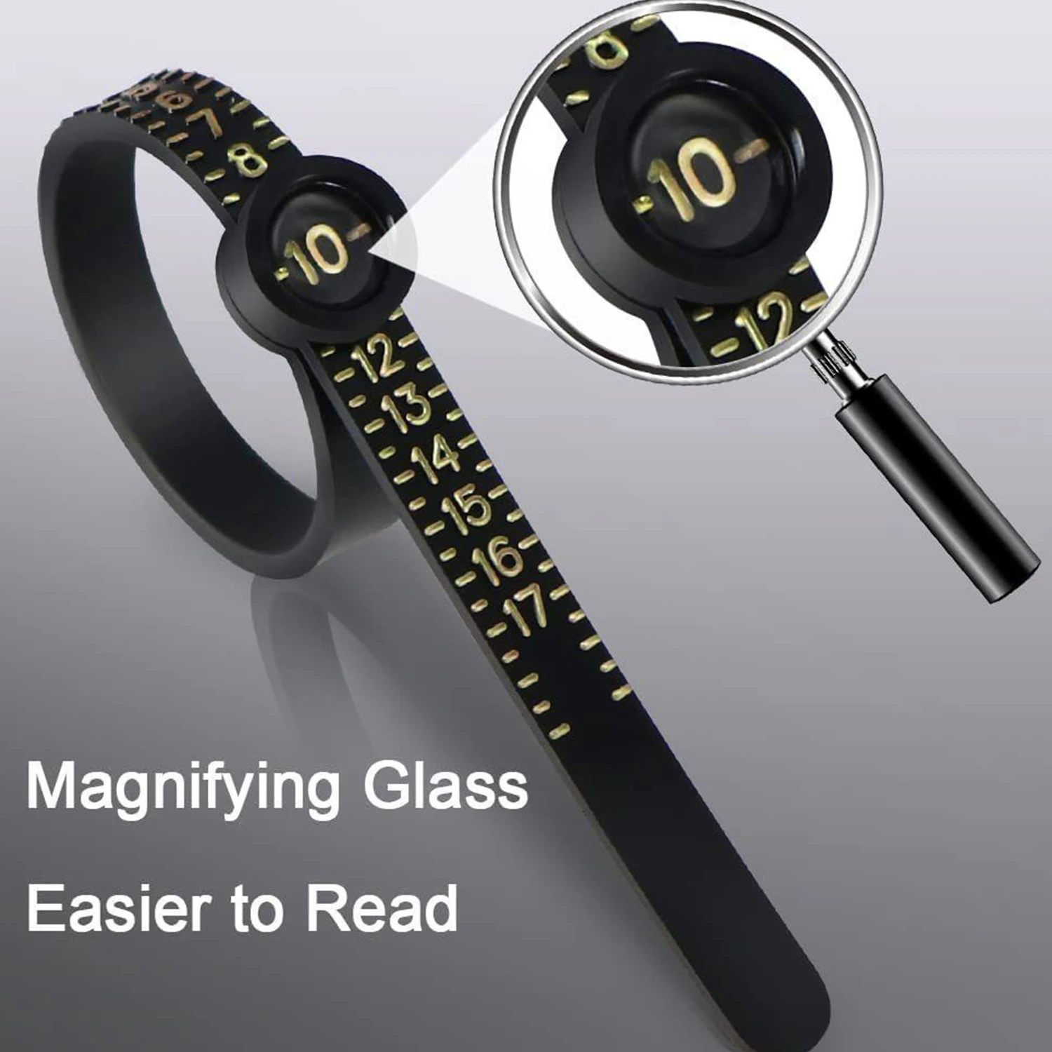 Black Plastic Ring Sizer Measure Sizes Finger Gauge Genuine Tester Wedding Ring Band With Magnifier Jewelry Measure Tool