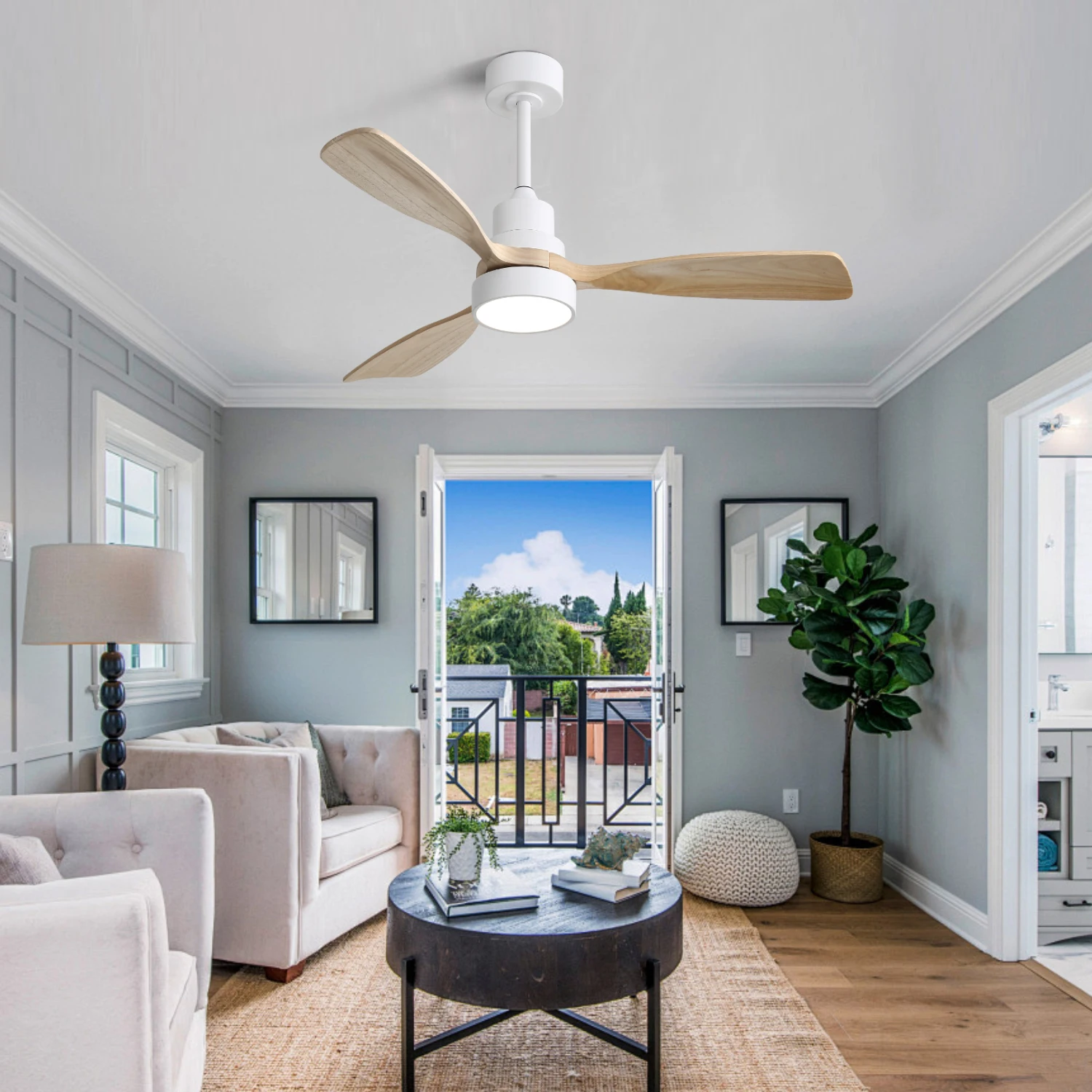 Sofucor 48 Inch Noiseless Wood Ceiling Fan With LED Light DC 6-Speed High Wind Speed With Remote Control for rooms