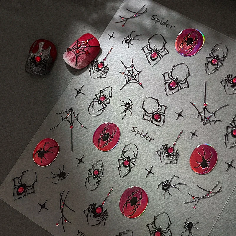 1Sheet Halloween Dark Series 3D Nail Stickers - Spider Cool Gothic Decals for Hot Girls DIY Manicure Decorations